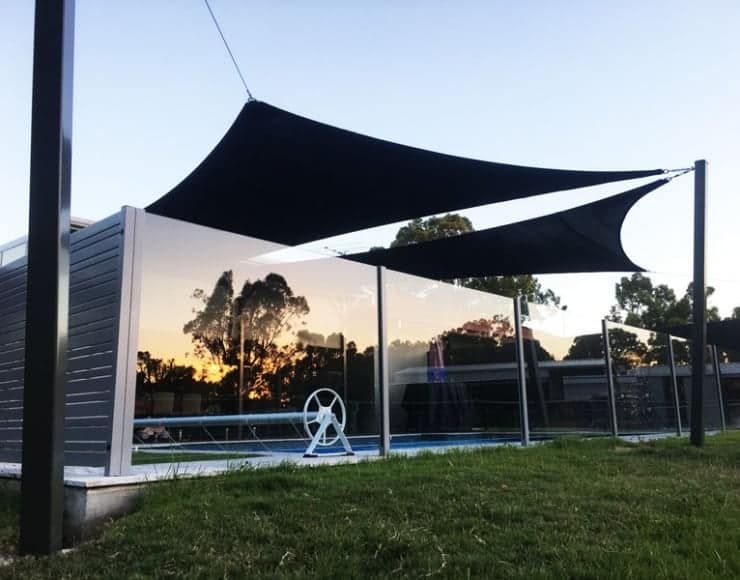 Twin sail off sail track for the swimming pool in Burpengary installed by Superior Shade Sails.
