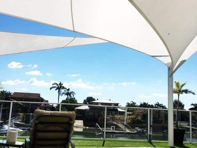 Shade Sails - Newport, Brisbane - Canal lifestyle sails in Rainbow Shade - Ice white Z-16 fabric.