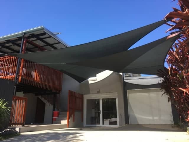 Chermside-Carport Shade Sails - overlapping double sails in Charcoal.
