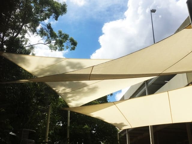 Replacement shade sails installed at Sunnybank Hills Shopping Centre by Superior Shade Sails.