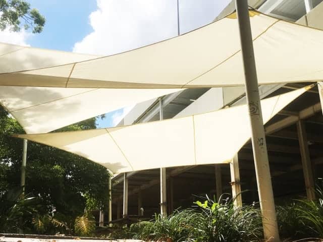 Replacement shade sails installed at Sunnybank Hills Shopping Centre by Superior Shade Sails.