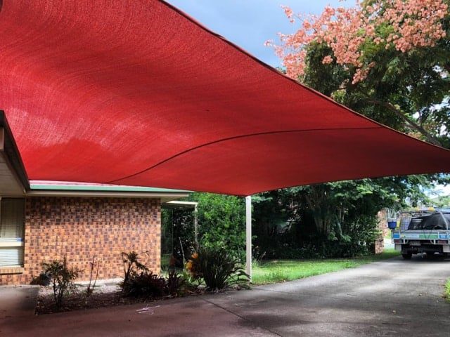 Replacement 5 point Carport shade sail in Marsden, Brisbane in the new Rainbow shade Z-16 colour of Red Earth installed by Superior Shade Sails