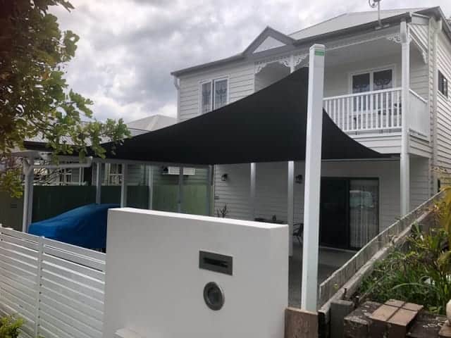 Shade Sail for the Carport of this beautiful home in Paddington, Brisbane using a Sail Track and Z-16 Material in the colour of Charcoal.