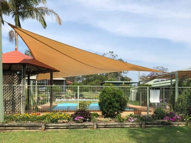 We replaced a Swimming Pool Shade at Greenbank, south of Brisbane with a 4 Point Shade Sail in Protex Parasol and a cable pocket. We used Sandstone colour and Tanara Marine Grade Thread with a 5mm stainless steel perimeter wire.