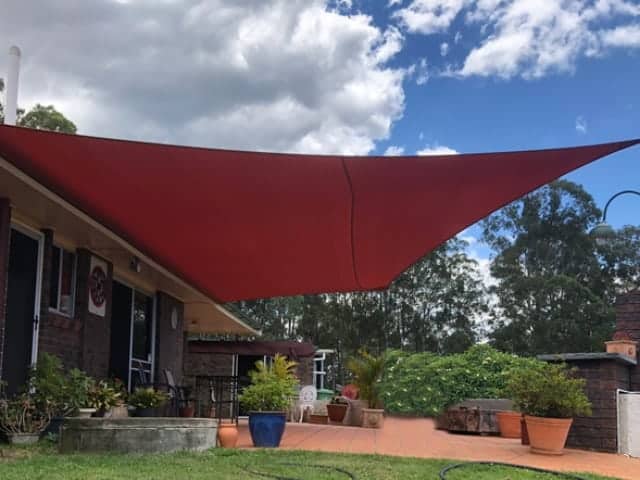 Patio Shade Sail - Cashmere, Brisbane Z-16 material in Red Earth colour installed by Superior Shade Sails Brisbane