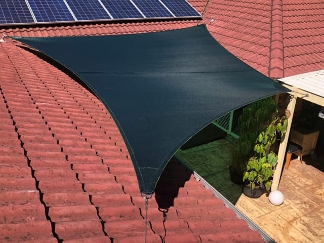 4 Point shade sail in Rainforest Green in Forest Lake.