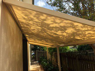 Replacement Shade Sail for a home in Graceville, Brisbane. We set up the 4 sided sail track using Rainbow Shade Z-16 material which looks great!