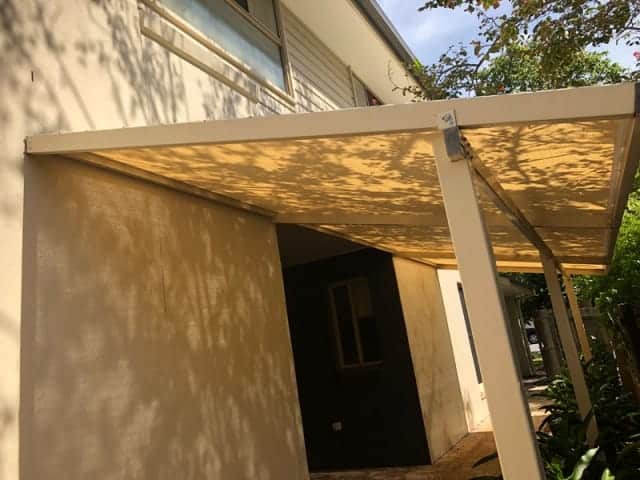 Replacement Shade Sail for a home in Graceville, Brisbane. We set up the 4 sided sail track using Rainbow Shade Z-16 material which looks great!