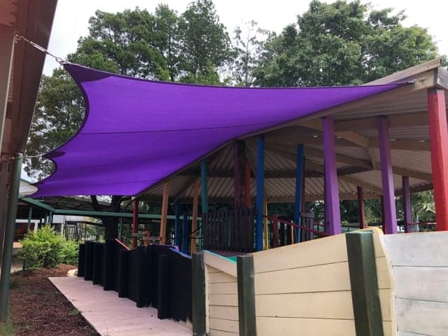 Playground Shade Sail in Purple for this State School. Created in Z-16 material as an island shade sail to protect children for years to come from harmful sun rays.