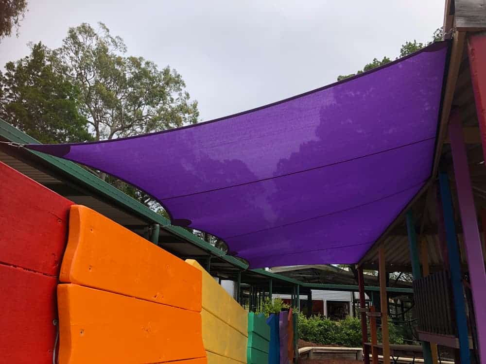 Playground Shade Sail in Purple for this State School. Created in Z-16 material as an island shade sail to protect children for years to come from harmful sun rays.