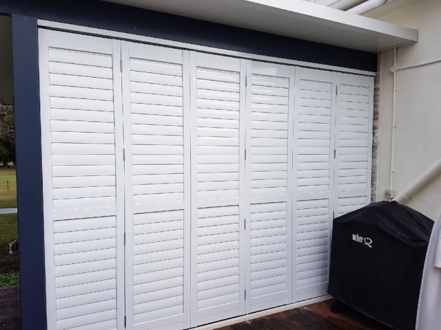 Polymer Bifold Shutter Installation in Brisbane available from Superior Shade Sails.