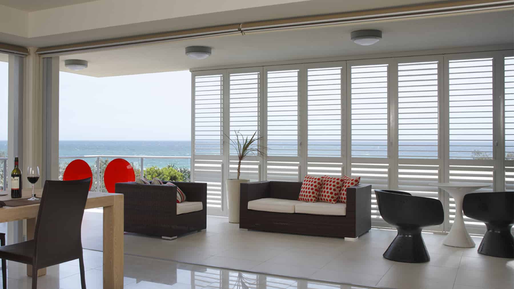 Bi-fold Shutters in Aluminium and Polymer for your home, apartment or office available by Superior Shade Sails Brisbane.