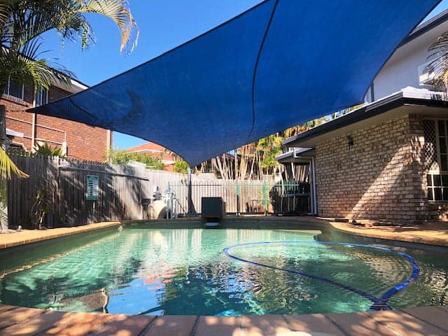 Pool Shade Sail, McKenzie - We install where ever sun shade protection and privacy is needed. Driveways, Patios, Decks, Gardens, Spas, Children's Play Areas and of course we do sails for your 4 legged friend