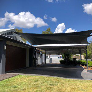 Twin Overlapping Shade Sails in Z-16 Shade Fabric in Parkinson installed by Superior Shade Sails Brisbane