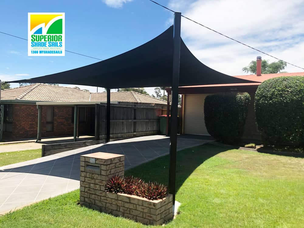 5 Point Carport Shade Sail installed at Marsden. Choose from a choice of colours