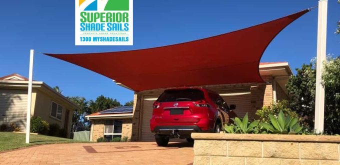 Driveway Shade Sail in Z16 shade fabric, 5 point installed by Superior Shade Sails servicing Logan, Brisbane and Gold Coast.