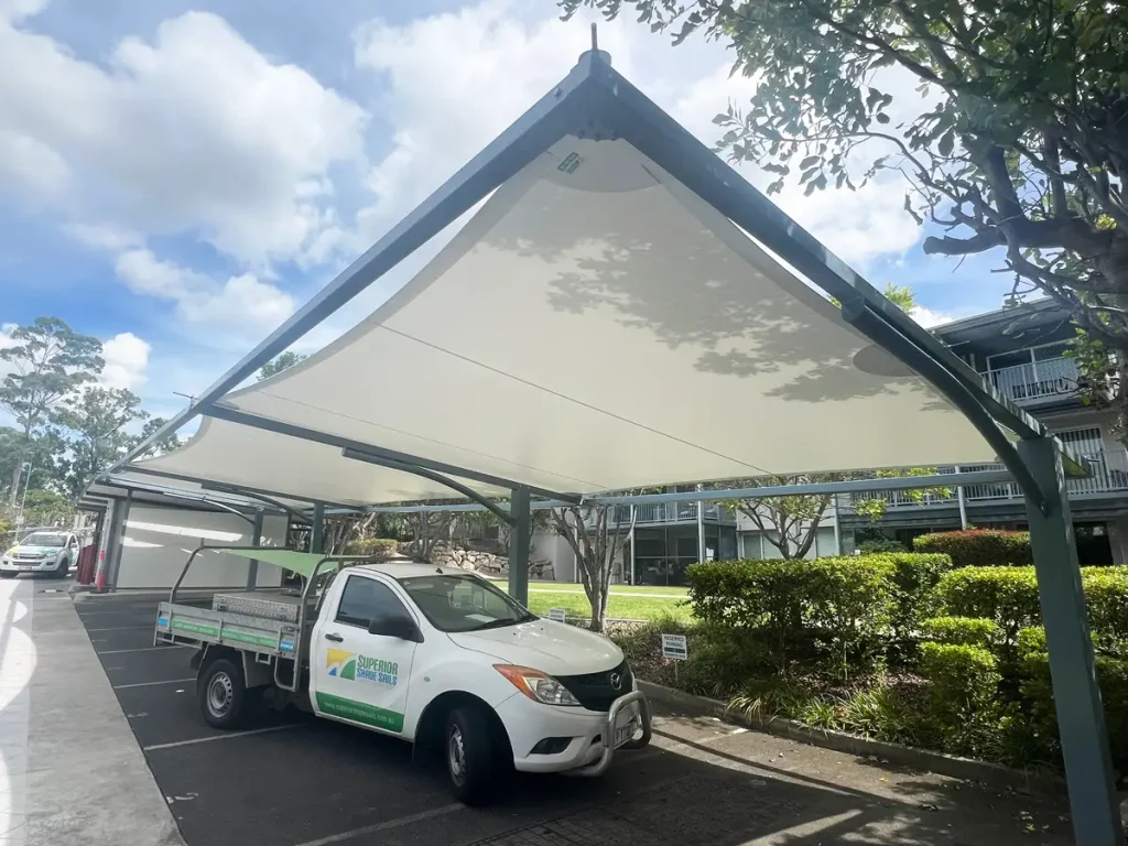 Replacement Shade Sails in Mehler FR580s commercial-grade fabric with remarkable 10-year warranty featuring 316 marine grade stainless steel. 