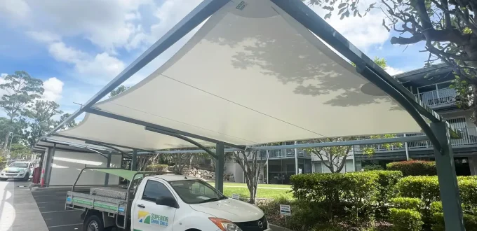 Replacement Shade Sails in Mehler FR580s commercial-grade fabric with remarkable 10-year warranty featuring 316 marine grade stainless steel.